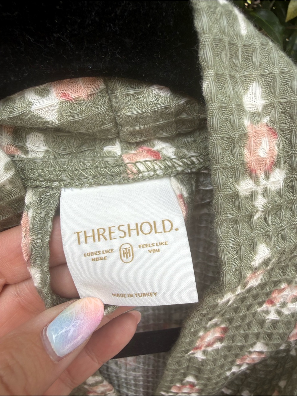 Threshold Olive Green Floral Tie-Waist Robe Women’s Size L/XL - Picture 5 of 6